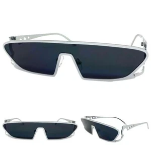Futuristic Space Robot Modern Shield Party Rave DJ SUNGLASSES Sleek Silver Frame - Picture 1 of 6
