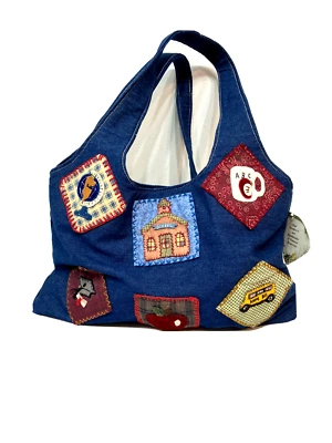 Cartera Cappelli Straworld Denim Profesor Retazos Hecha a Mano Autobús Escolar Educador Foto 1 de 4