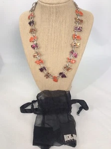 statement French Designer Biche De Bere Modernist Purple Orange Enamel Necklace - Picture 1 of 5