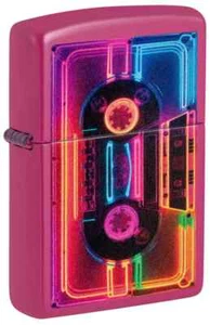 Zippo 46693, Neon Cassette Tape Design, Pink Frequency Finish Lighter, NEW - Picture 1 of 3