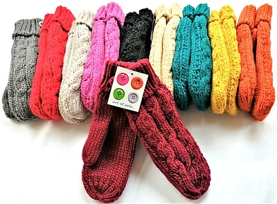 Warme Faust-Handschuhe mit Futter im Zopfmuster - Unisex Damen und Teenager - Bild 1 von 4