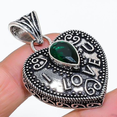 CHROME HEARTS "Ciondolo Gioielli Argento Sterling 925 Pietra Preziosa Cromata Cuore Diopside 1 65"