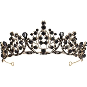 Schwarze Tiara für Frauen, schwarze Kristallkrone gotische Krone Halloween - Bild 1 von 4