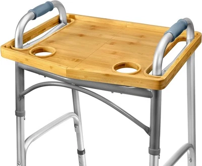 Walker Tray Mobility Table with Cup Holder Foldable Bamboo Tray for Eating - Image 1 of 4