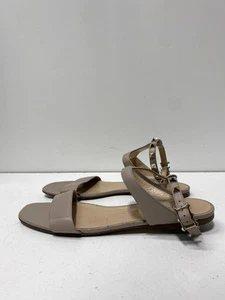 Valentino Garavani Women Beige Leather Flat Sandals Size 10 - Picture 1 of 12