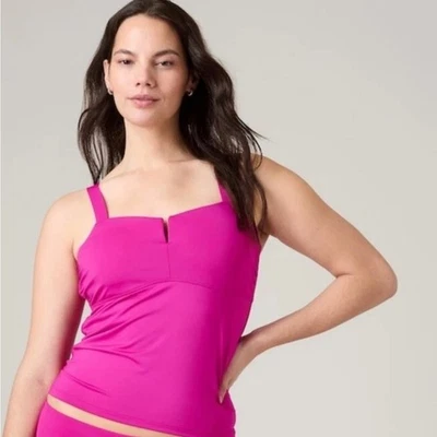 NWT Athleta Square Neck V Bra Cup Tankini Top "Electric Fuschia" Pink 34 D/DD - Image 1 of 4