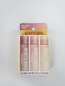 Burt's Bees Tinted Lip Balm - Set of 3 - Red Dahlia, Hibiscus, Zinnia - NEW - Picture 1 of 3
