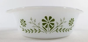 Vintage Glasbake J-2600 1.5 Qt Milk Glass Mixing Bowl Green Flowers Retro MCM - Picture 1 of 7