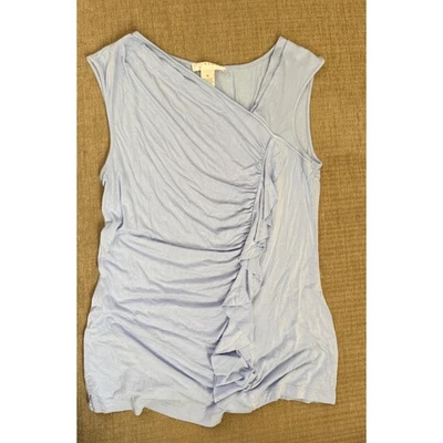 Blusa feminina KENAR Periwinkle azul franzida envoltório frontal sem mangas M escritório feminina - Imagem 1 de 4