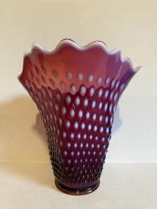 Fenton Plum Opalescent Hobnail 9” Hankerchirf Vase-HUGE!! - Picture 1 of 10