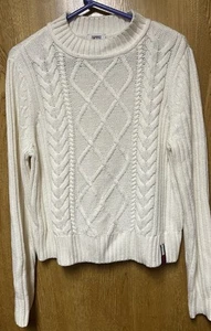 Tommy Jeans Ivory Cable Knit Mock Neck LS Sweater M - Picture 1 of 5