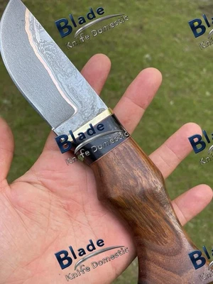 Faca de aço cobre Damasco San Mai | 9" no geral, cabo de madeira, bainha de couro - Imagem 1 de 4