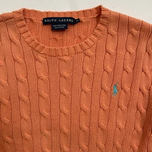 Suéter Ralph Lauren Para Mujer XS Naranja Tejido con Cable Cuello Redondo Algodón - Imagen 1 de 5