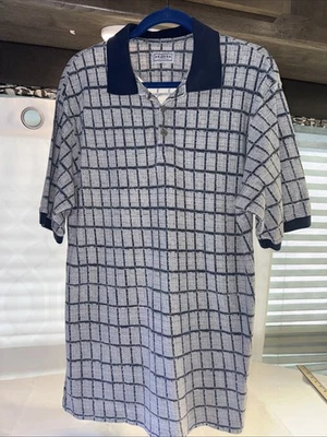 Arizona Jean Co. Polo Golf Shirt Mens Size L Gray/ Blue Geometric 100% Cotton - Image 1 of 4