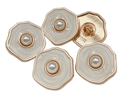 5PC  White Enamel Pearl Gold Shank Large Metal Buttons For Coat 25mm 1 Inch - Image 1 of 4