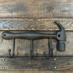 Cast Iron Hammer Key Holder Coat Rack Wall Hanging Hanger Man Cave Garage Decor - Picture 1 of 4