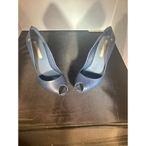 Melissa Navy Blue Peep Toe Heels with Studded Back Detail Elegant - Picture 1 of 6