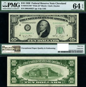 FR. 2010 DW* $10 1950 Federal Reserve Note Cleveland Wide D-* Block Choice PMG C - Picture 1 of 3