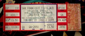 GRATEFUL DEAD JERRY GARCIA - DEC 27, 1983 - SAN FRANCISCO CIVIC AUD - TICKET - Picture 1 of 2
