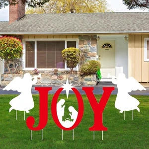 5Pc Christmas Joy Yard Signs Large Joy Nativity Yard Sign with Stakes Xmas Angel - Picture 1 of 5