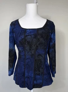 Vintage Sami & Jo Damen Top Samt Burnout Blau Schwarz Y2K Fairy Grunge Large - Bild 1 von 10