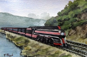 ACUARELA ORIGINAL - Tren expreso "Black Diamond" del ferrocarril de Lehigh Valley. - Imagen 1 de 1