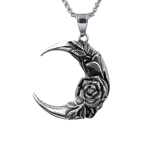 Collar colgante de acero inoxidable punk media luna oscura rosa - Imagen 1 de 6
