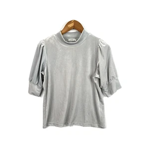 Marcs Velvet Top Silver Womens Size Medium Turtleneck Puff Short Sleeve Party - Picture 1 of 10