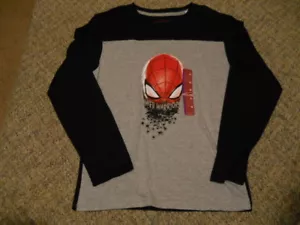 BOY'S LONG SLEEVE T-SHIRT SIZE XL SPIDER-MAN WEB WARRIOR MARVEL GRAY & BLACK-NWT - Picture 1 of 3