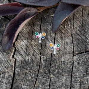 Mini Enameled Sterling Silver Dragonfly Earrings - Picture 1 of 1
