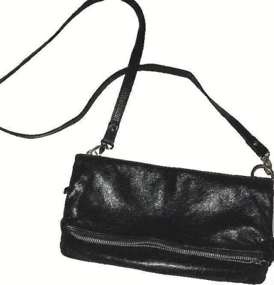 GIANNI CHIARINI Negro Charol Plegable Bolso de Mano Cartera con Cremallera Italia Foto 1 de 4
