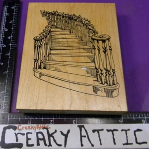 CURVED STAIRS STAIRCASE RUBBER STAMP ARIZONA STAMPS TOOL CO CREAKYATTIC - Picture 1 of 2