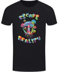 Escape Reality Mushroom Black T-Shirt, Funky Fungus Psychedelic Fun Fantasy Gift - Picture 1 of 4