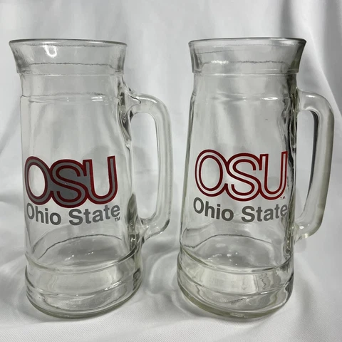 Lot Of 2 The Ohio State Buckeyes Glass Mug Jar Beer Stien OSU Mug O Nuts Cover