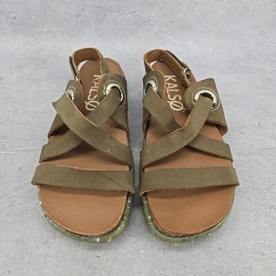 Rare Kalso Dalyla Womens Leather Sandals Negative Heel Shoes Olive Green Size 9W - Image 1 of 4