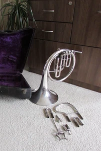 Antique 1913 RARE COMPLETE PLAYABLE E.A. Couturier French Horn Silver Plate Case - Picture 1 of 22