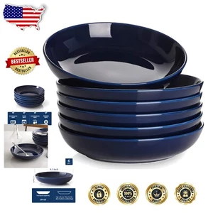Blue Coupe Bowls - Set of 6, Stylish 30oz Pasta and Salad Bowls for Entertaining - Picture 1 of 9