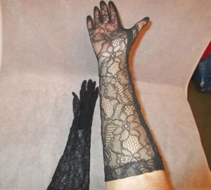 VTG 60s Long Lace Gloves Steampunk Whimsigoth Witchy Burlesque Widow Vampire - Picture 1 of 10