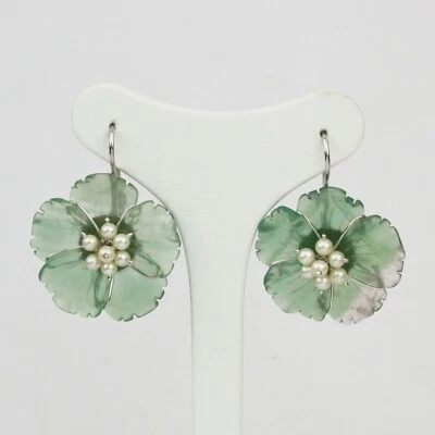 ORECCHINI IN ARGENTO 925 CON PERLE D'ACQUA DOLCE E FIORI IN FLUORITE AGHT 0754 - Immagine 1 di 3