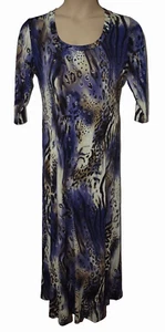 Kim & Co Womens Maxi Dress size L Animal Print Scoop Neck BlueBerry Multi - Picture 1 of 2