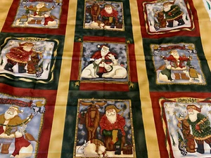 35" 9-Christmas Woodland Santas 11 1/2" Squares Cotton Fabric OOP - Picture 1 of 3