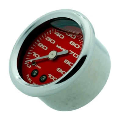 VMS UNIVERSAL RACING RED 1/8" NPT 0-100 PSI LIQUID FILLED FUEL PRESSURE GAUGE - Image 1 of 4