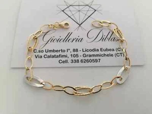 SOLID 18K YELLOW WHITE GOLD BRACELET ALTERNATE 7mm OVALS BRIGHT, 7.5 INCHES - Picture 1 of 9