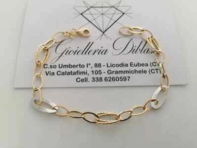 SOLID 18K YELLOW WHITE GOLD BRACELET ALTERNATE 7mm OVALS BRIGHT, 7.5 INCHES - Image 1 of 4