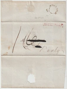 c.1830s YORKSHIRE SKIPTON UDC & RARO INVOLUCRO ROSSO INCORNICIATO 'PENNY POST' A BURNLEY - Foto 1 di 2