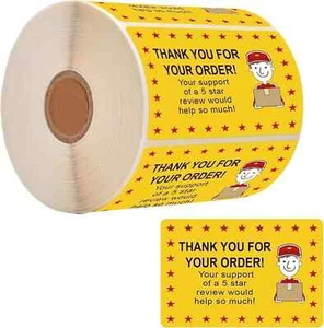 250 Pcs 5 Star Review Delivery Labels Thank You for Your Order Stickers 2 x 3 In - Picture 1 of 2