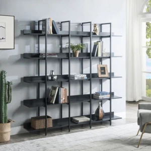 5 Tier Bookcase Industrial Style Open BookShelf with Metal Frame, MDF Board - Picture 1 of 23