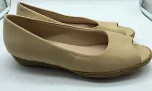 Scarpe espadrillas donna Beacon nuove tela marrone taglia 9 1/2 M punta aperta zeppa bassa - Foto 1 di 11