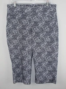 KIM ROGERS Women's Blue Paisley Pull-on Capri Pants Size 16 Stretch Tummy Panel - Picture 1 of 9