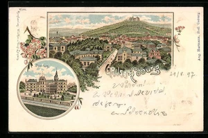 Lithographie Coburg, Teilansicht mit Straßenpartie, Ehrenburg 1897  - Picture 1 of 2